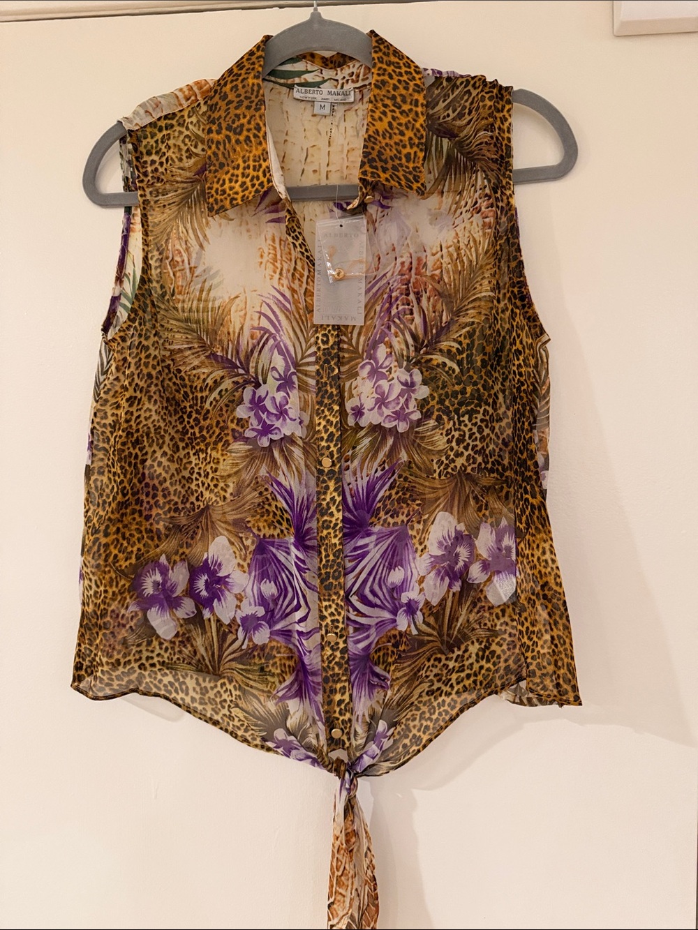 NWT 100% Silk 90s Y2K Alberto Makali Sleeveless Animal Print Top Deadstock